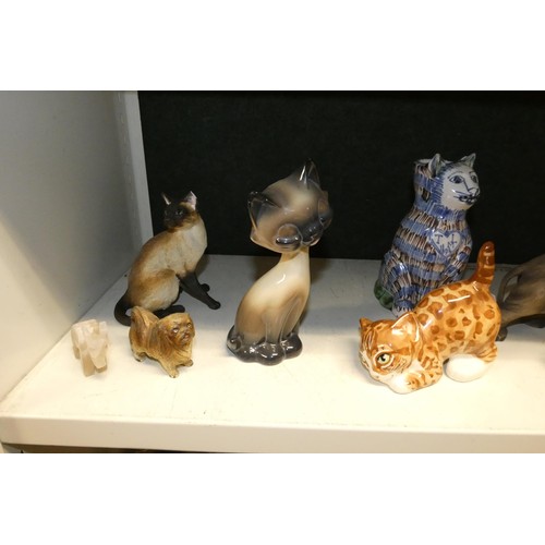 4056 - A quantity of miscellaneous decorative ceramic cat, dog and other animal ornaments (2 shelves)