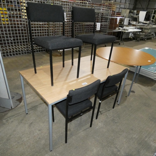 2254 - A wood effect rectangular table approx 140 x 80cm and 4 x black upholstered chairs