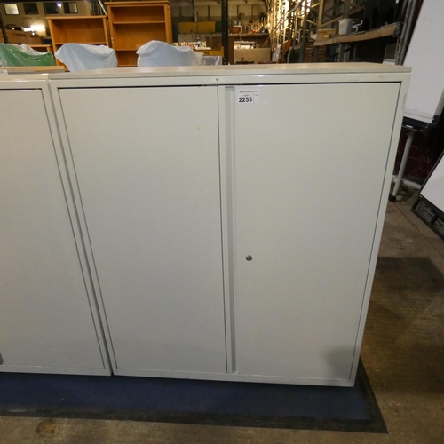 2255 - A light grey metal 2 door office cabinet approx 100 x 48 x 120cm high