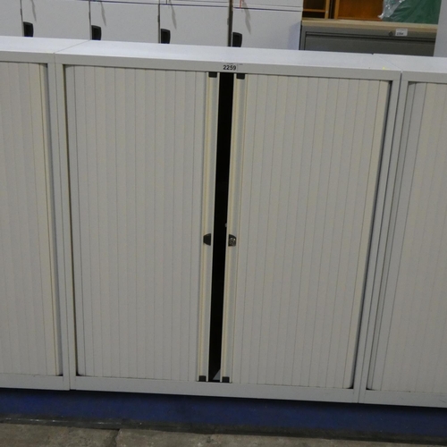 2259 - A light grey metal tambour front office cabinet approx 100 x 48 x 115cm high