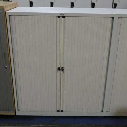 2260 - A light grey metal tambour front office cabinet approx 100 x 48 x 115cm high