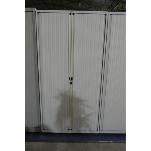 2264 - A light grey metal tambour front storage cabinet approx 100 x 47 x 195cm high