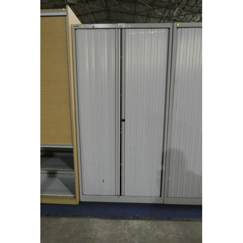 2268 - A Bisley tambour front metal cabinet approx 99 x 47 x 197cm high