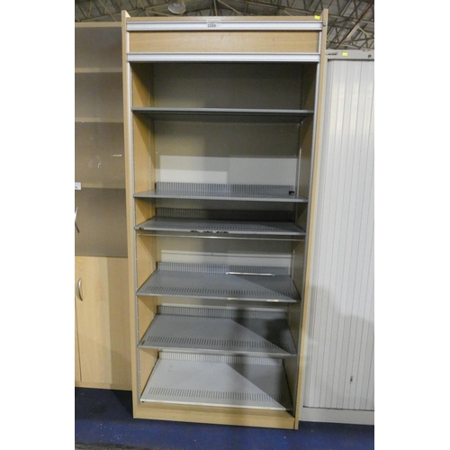 2269 - A wood effect shutter front cabinet approx 92 x 54 x 208cm high