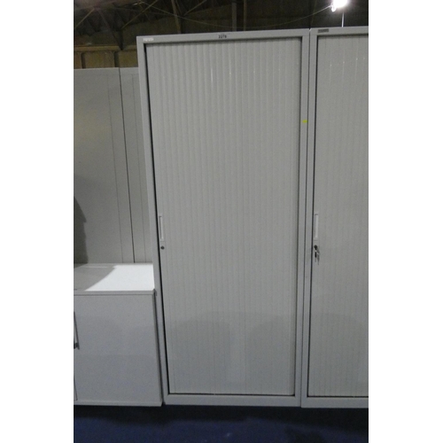 2278 - A light grey metal tambour front storage cabinet by Triumph approx 80 x 47 x 198cm high