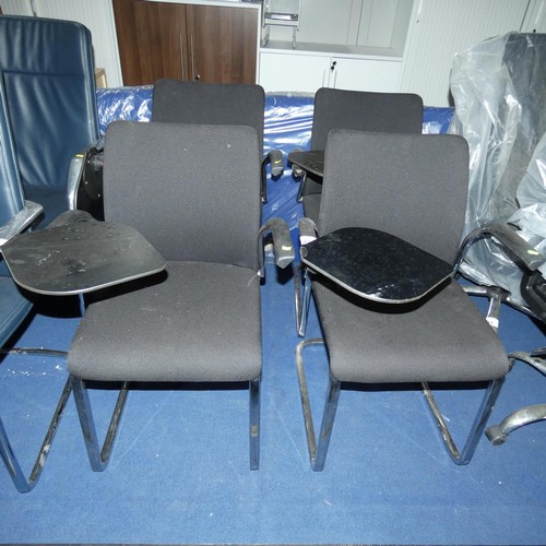 2313 - 4 black upholstered student type chairs (all four have a swivelling book rest)