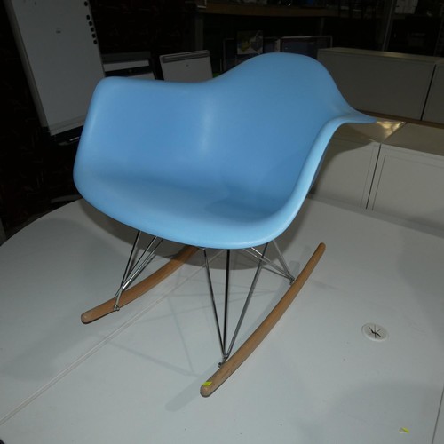 2321 - A plastic / wood / metal rocking chair - light blue