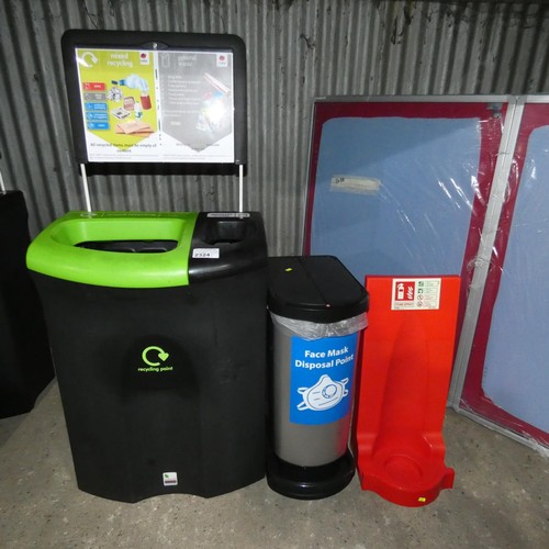 2324 - A recycling / general waste bin, a pedal bin and a red plastic fire extinguisher stand (no extinguis... 