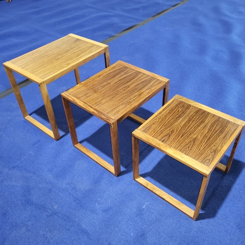 4308 - A set of three Danish Rosewood Nesting Coffee tables by Vi-Ma Mobler, Finger joint construction, Dim... 