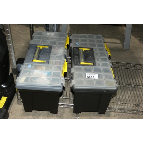 3068 - 2 x black / yellow plastic tool boxes and contents. Not practical to list in detail so please view o... 