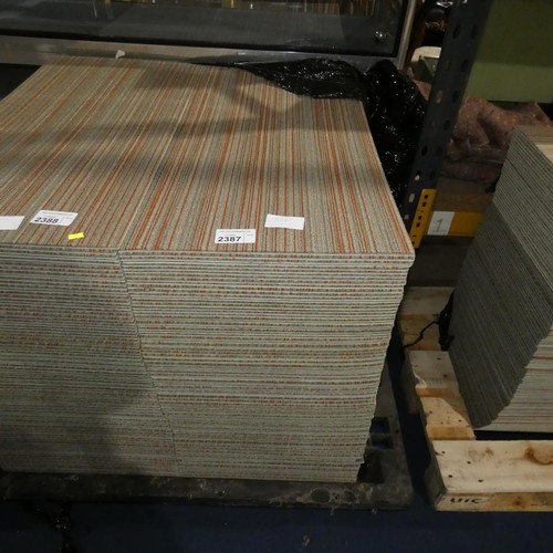 2387 - A quantity of approx 100 x large grey, white and orange striped carpet tiles by Shaw Ecologix each a... 