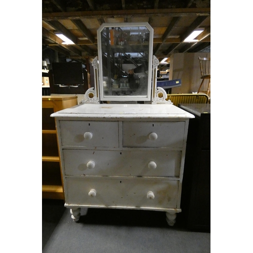 3123 - A white painted chest of 4 drawers with a dressing mirror attached