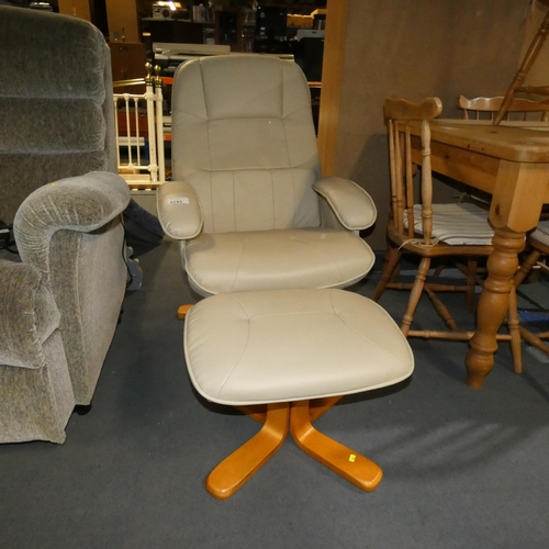 3143 - A BVG Airflo cream upholstered reclining swivelling lounge chair with a matching foot stool