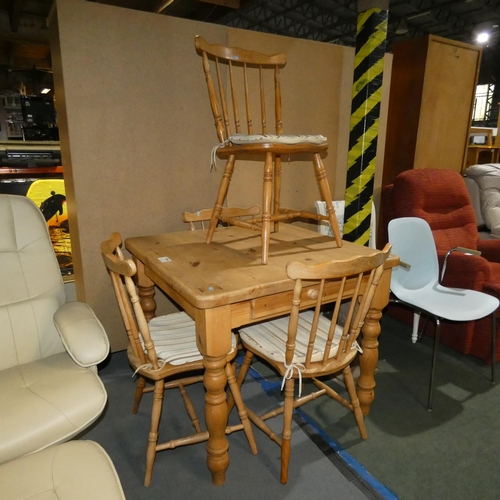 3144 - A pine dining table approx 92 x 92cm and 4 wooden dining chairs