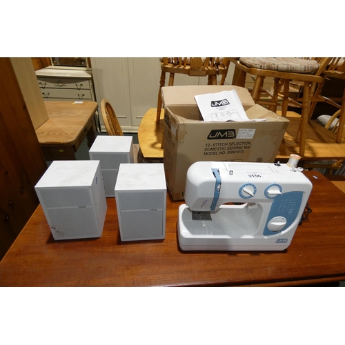 3156 - A JMB SSM1010 sewing machine with foot pedal / power supply 240v and 3 x small speakers by Vision (T... 