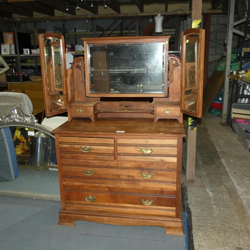 3163 - An Edwardian Duchess dark wood two part dresser with two long / two short drawers below and a triple... 