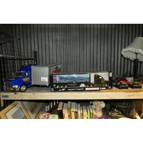 3164 - 2 x remote control American style trucks (1 missing controller) and 2 x remote control cars