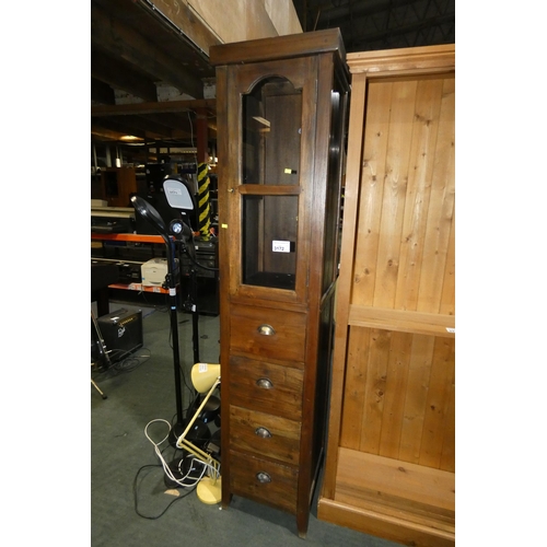 3172 - A dark wood cabinet with 1 glass door and 4 drawers approx 40 x 40 x 191cm high