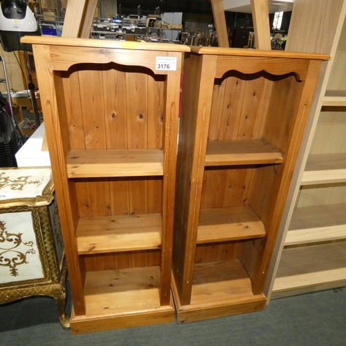 3176 - 2 x pine open front cabinets each approx 46cm wide / 122cm high