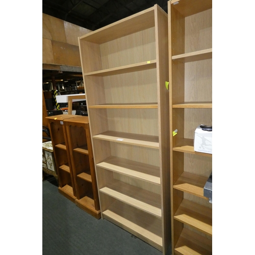 3177 - A wood effect open front bookcase approx 80cm wide / 203cm high