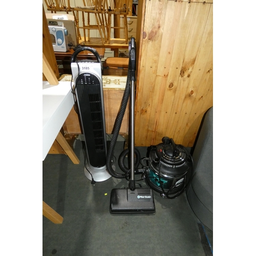 3185 - A Filter Queen Majestic vacuum cleaner and a Sunbeam tower fan - both items are 240v (Trade).  Vacuu... 