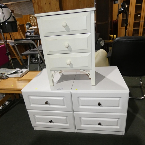 3205 - A pair of white bedside cabinets and 1 other non matching bedside cabinet