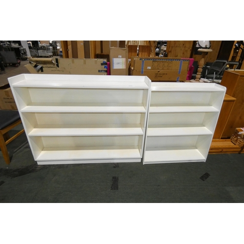 3211 - 2 x white painted shelf units (1 approx 120cm wide & 1 approx 76cm wide)