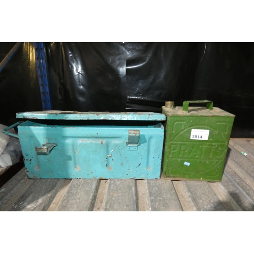 3014 - A vintage Pratts fuel can and a vintage ammunition box (1940)