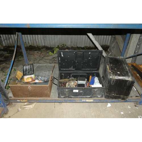 3020 - 2 x metal boxes containing a quantity of various tools and 1 wooden box (empty)