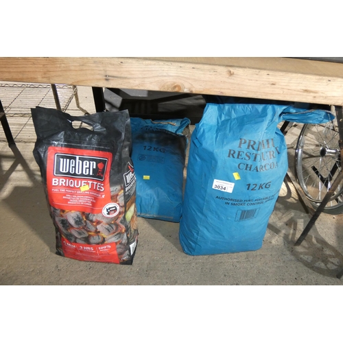 3034 - 2 x bags of charcoal and 1 x bag of briquettes