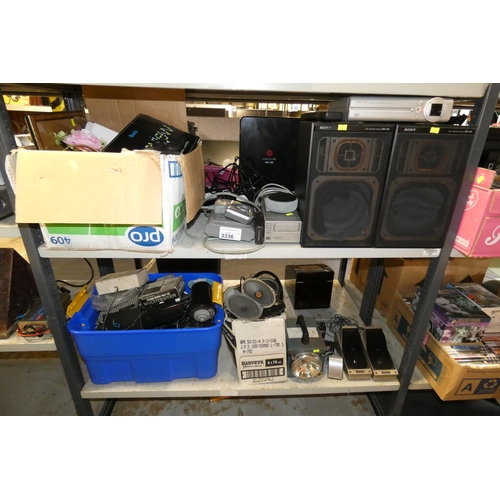 3336 - A quantity of various electronic related items including, speakers, a vintage microphone, vintage li... 