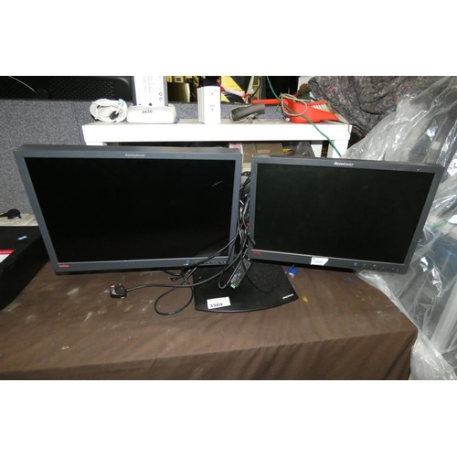 3369 - A twin monitor stand with 2 various Lenovo Think Vision monitors - trade