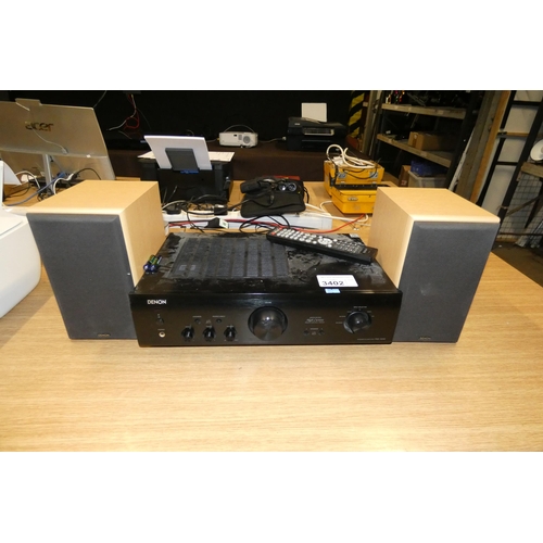 3402 - A Denon amplifier type PMA-720AE with remote control and speakers