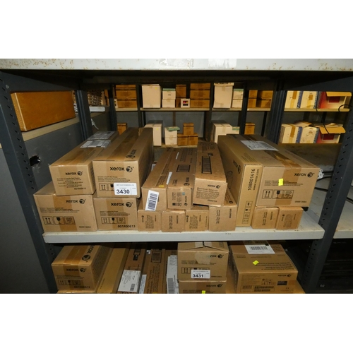 3430 - A quantity of various Xerox items including, toner, transfer rolls, a transfer belt etc. Contents of... 