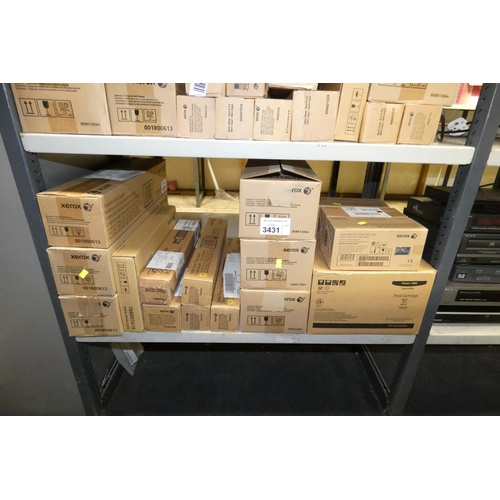 3431 - A quantity of various Xerox items including, toner, transfer rolls, a transfer belt etc. Contents of... 