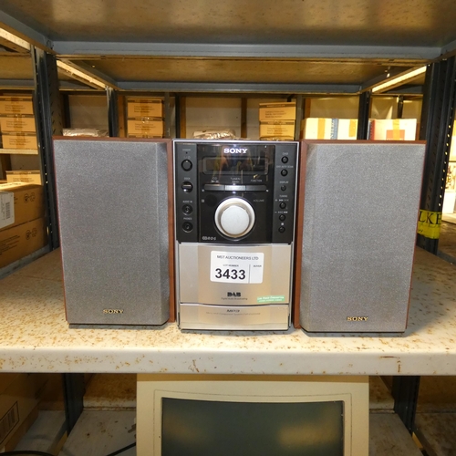 3433 - A Sony stereo system with DAB, CD, speakers - trade