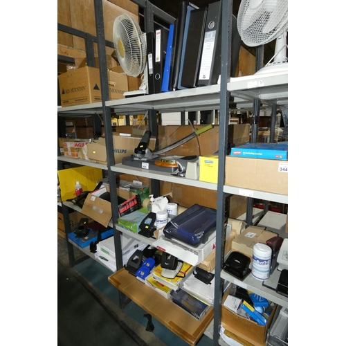 3448 - A quantity of various office related items, including a fan, folders, hole punches etc. Contents of ... 