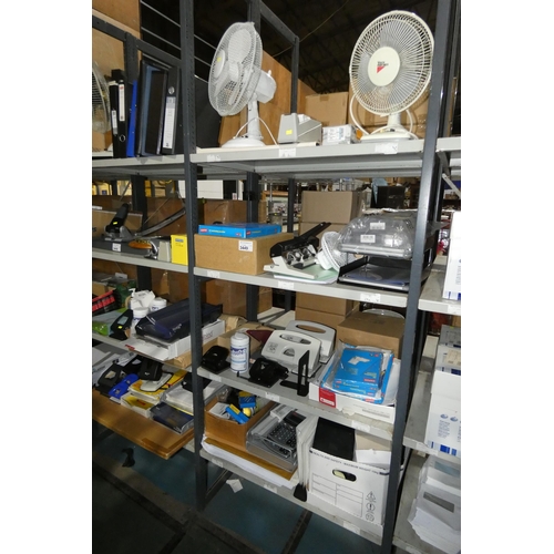 3449 - A quantity of various office related items, including fans, laminating pouches, hole punches etc. Co... 