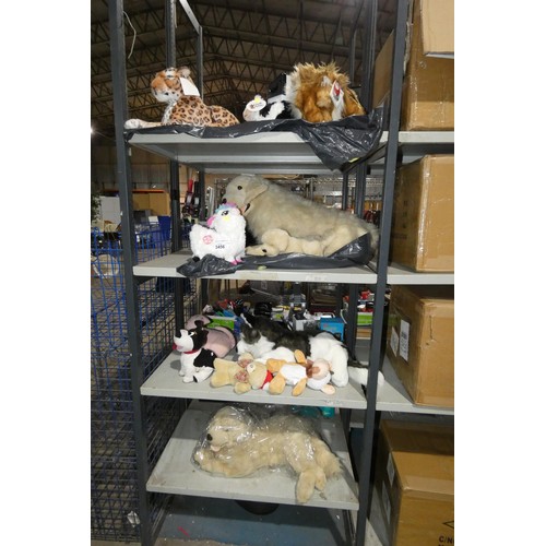 3456 - A quantity of various soft toys. Contents of 4 shelves