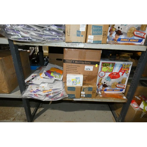 3479 - A quantity of various gift items including a Toy Story bubble mower, sausage dog rulers and super he... 