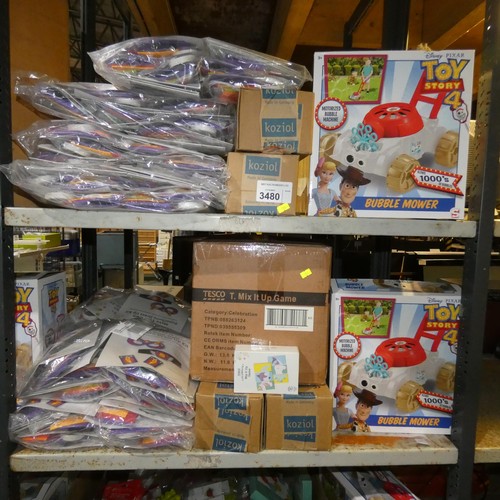 3480 - A quantity of various gift items including a Toy Story bubble mower, sausage dog rulers and super he... 