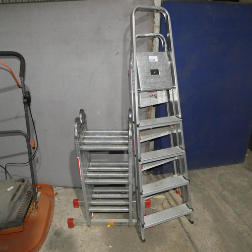 3024 - 2 x aluminium step ladders and a Youngman 200 multi purpose ladder