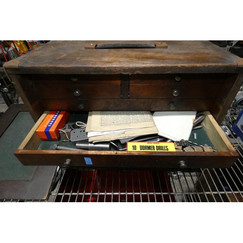 3064 - A dark wood engineers tool cabinet with 8 drawers and a removable front panel approx 43 x 22 x 33cm ... 