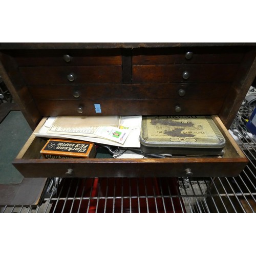 3064 - A dark wood engineers tool cabinet with 8 drawers and a removable front panel approx 43 x 22 x 33cm ... 