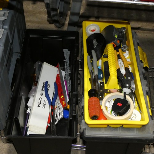 3068 - 2 x black / yellow plastic tool boxes and contents. Not practical to list in detail so please view o... 