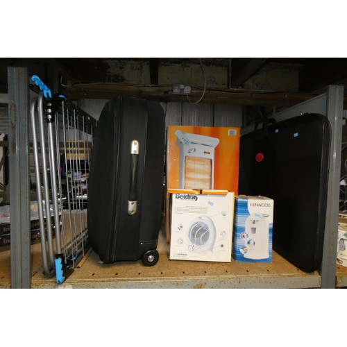 3113 - A quantity of various household items including 2 electric heaters 240v, a toaster 240v, a suitcase,... 