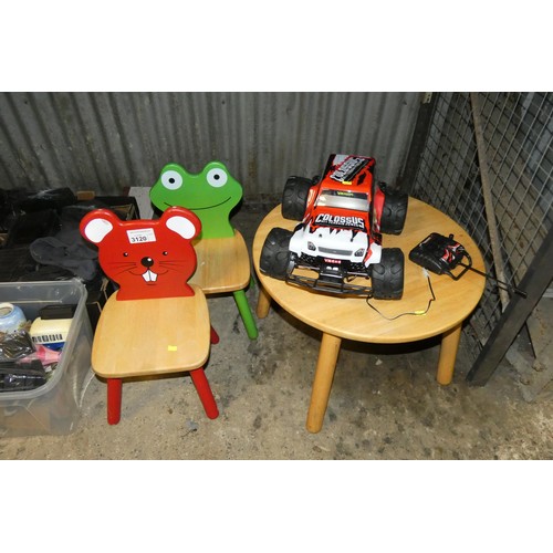 3120 - A quantity of various household items including a child's size table with 2 chairs (mouse and frog),... 