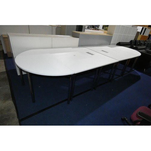 2319 - A white oval six section meeting room table overall approx 450cm x 150cm comprising 4 x rectangular ... 