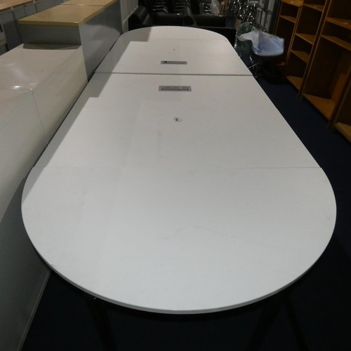 2319 - A white oval six section meeting room table overall approx 450cm x 150cm comprising 4 x rectangular ... 