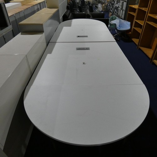 2319 - A white oval six section meeting room table overall approx 450cm x 150cm comprising 4 x rectangular ... 